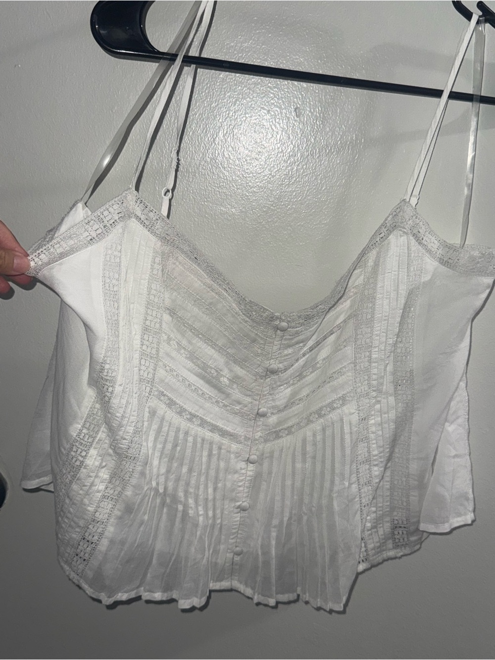 American Eagle Outfitters White Lace-Trim Pleated Cami
